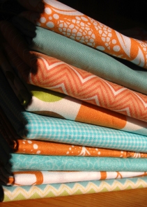 The final selection of fabrics for baby Oliver's quilt.